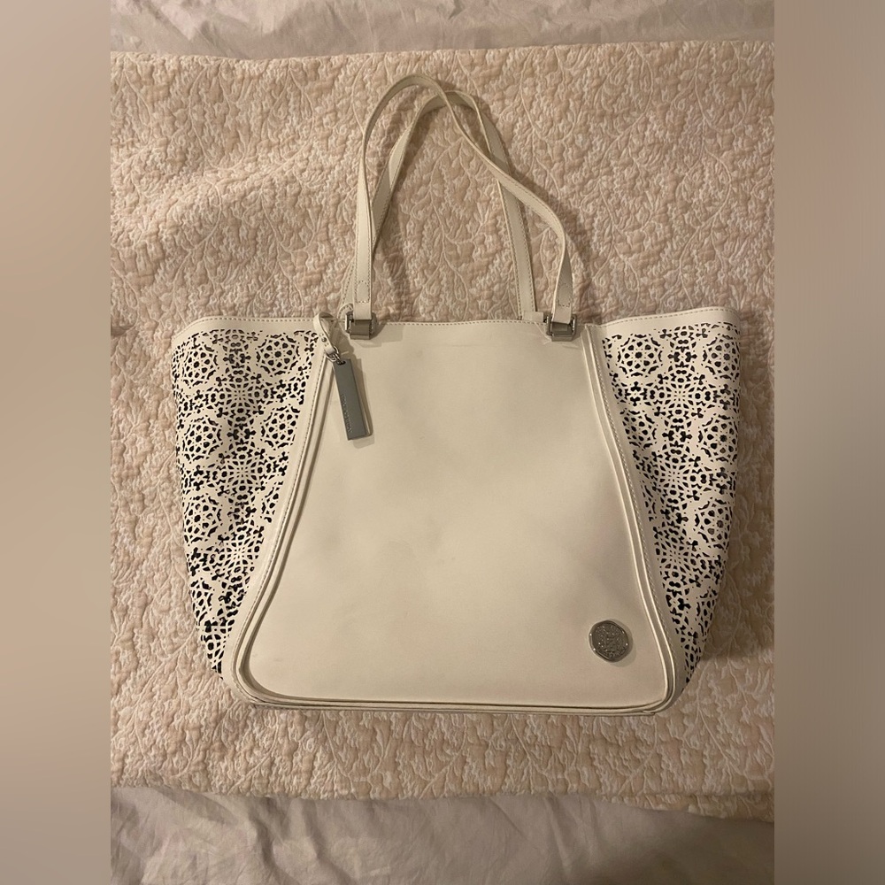 Vince Camuto White Women’s Tote Bag with Laser-Cut Sides